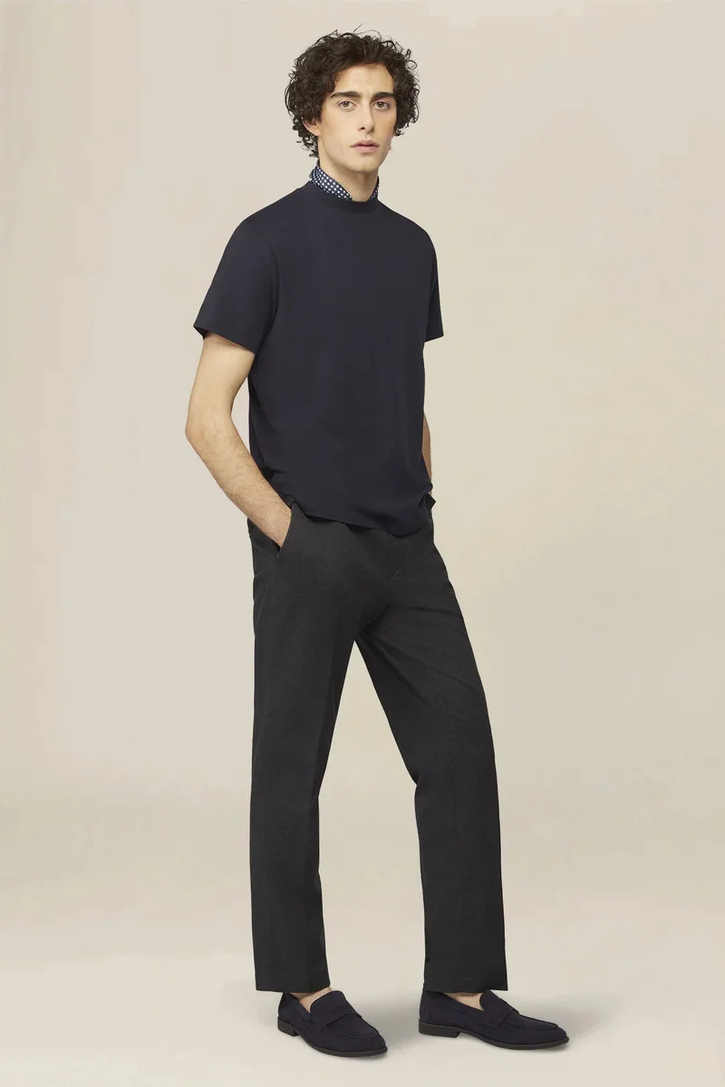 Doppelganger Blue Men's T-shirt in 100% cotton jersey with slightly high neck - DK Blue for Men | Best Price UAE