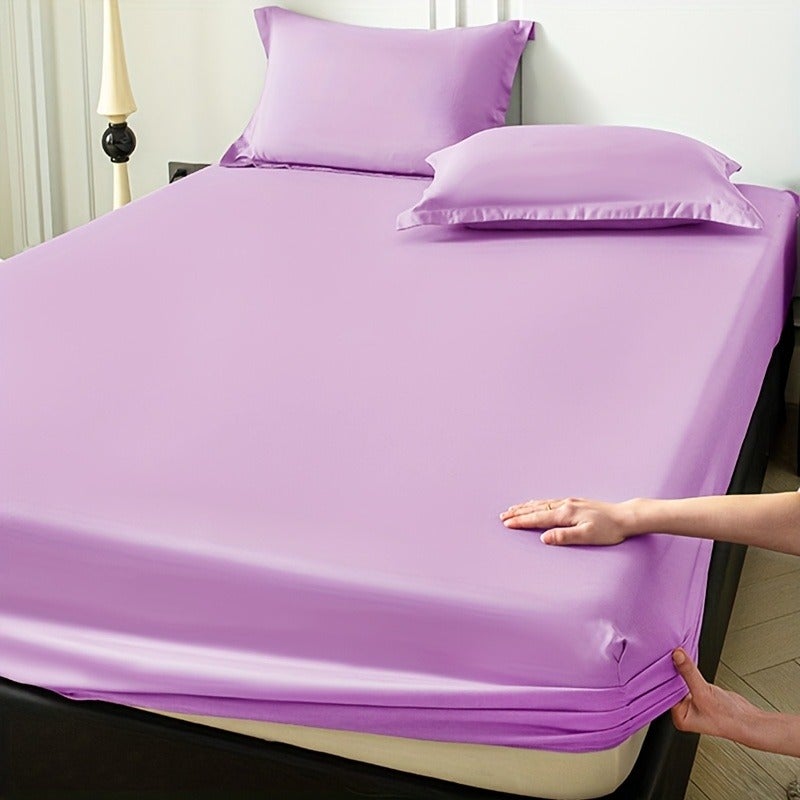 Soft Breathable Microfiber Fitted Sheet Suitable for - Machine-Washable Bedspread, Brushed Texture for Warmth, Solid Color Minimalist Bed, Comfortable for &, Fits Most Bed Frames - Image 1