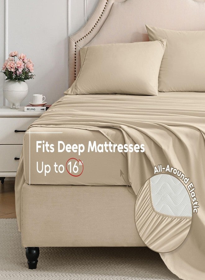 Swiftify Twin Sheets Set, 3 Pieces Hotel Luxury Soft Microfiber Bed Sheets Set, Up to 16" Deep Pockets, Oeko-Tex Sheets with Elastic, Breathable, Wrinkle Free (Beige, Twin) - Image 3