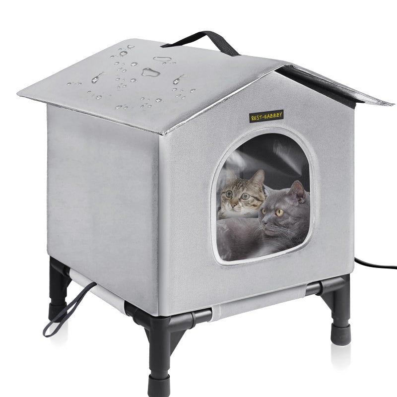 Rest-Eazzzy Cat House for Indoor and Outdoor Cats in Winter, Waterproof, Fully Insulated Shelter for Stray and Feral Cats, Great for Cat Houses for Outdoor and Cat Beds for Indoor Cats(Grey, Small) - Image 1
