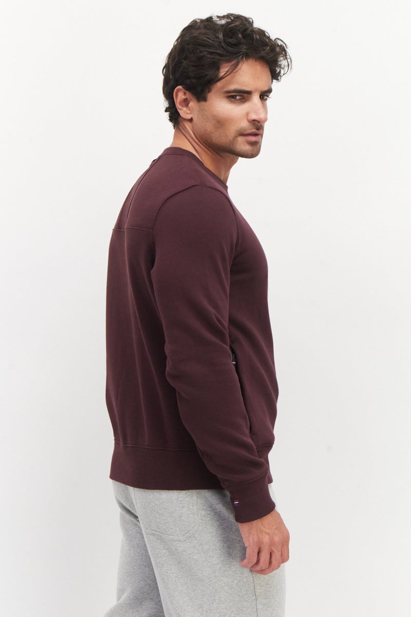 Fourlaps سويت شيرت رجالي بأكمام طويلة وياقة دائرية مطبوع، بورغندي - Image 4