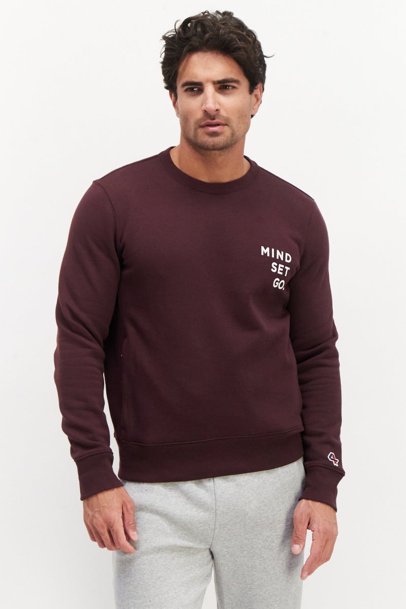 Fourlaps سويت شيرت رجالي بأكمام طويلة وياقة دائرية مطبوع، بورغندي - Image 1
