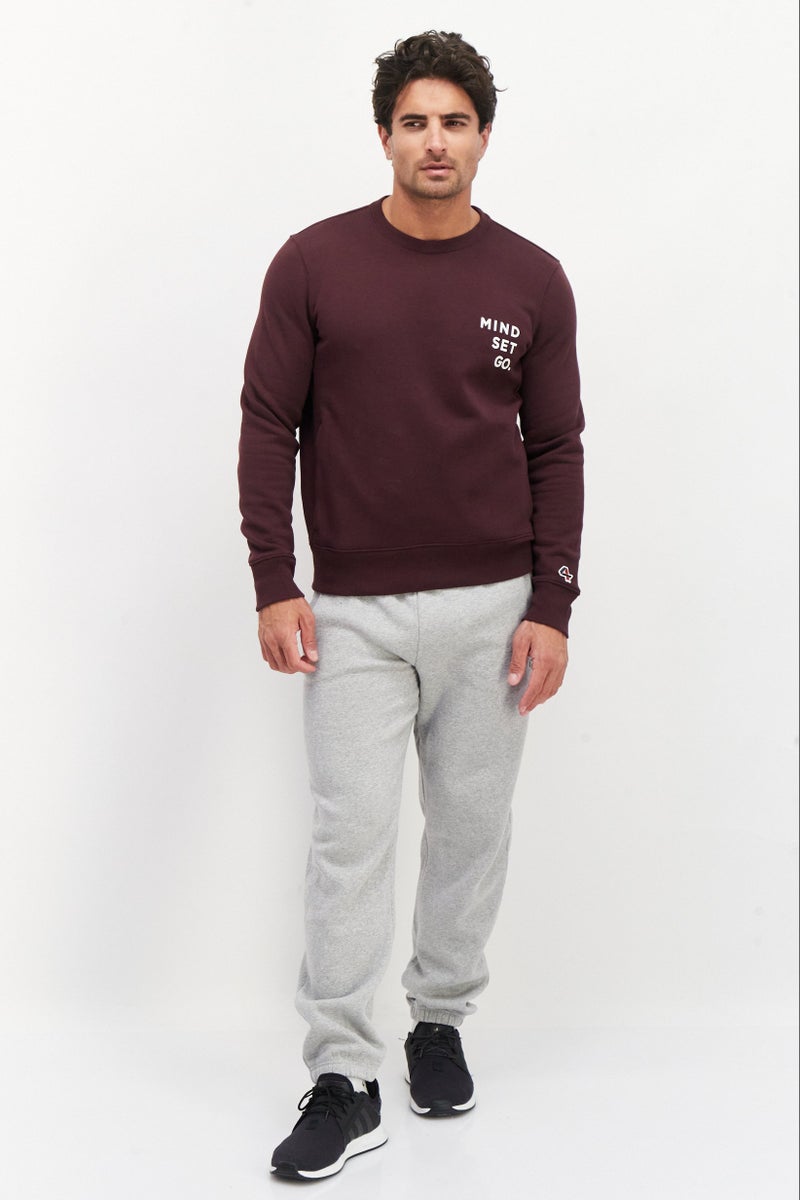 Fourlaps سويت شيرت رجالي بأكمام طويلة وياقة دائرية مطبوع، بورغندي - Image 3