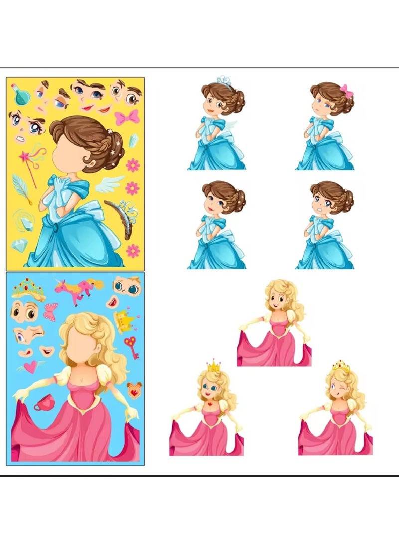 6pcs Cartoon Princess Face Changing Toy Jigsaw Stickers for Helmet Bicycle Notebook Pencil Case Decal Making Face Stickers, Princess Theme Sticker Book Kids Crafts, DIY Party Supplies Gifts Make Your Own Stickers, Mix and Match Different Design Characters as Birthday Gift Rewards  - Image 5
