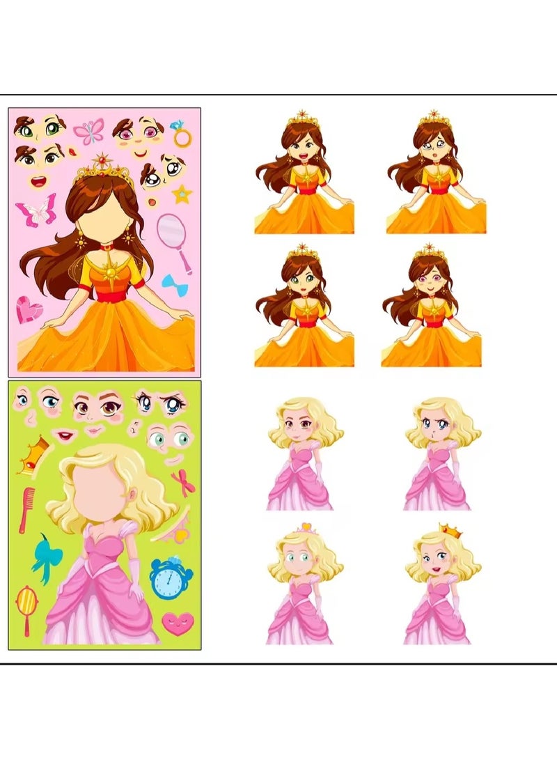 6pcs Cartoon Princess Face Changing Toy Jigsaw Stickers for Helmet Bicycle Notebook Pencil Case Decal Making Face Stickers, Princess Theme Sticker Book Kids Crafts, DIY Party Supplies Gifts Make Your Own Stickers, Mix and Match Different Design Characters as Birthday Gift Rewards  - Image 4