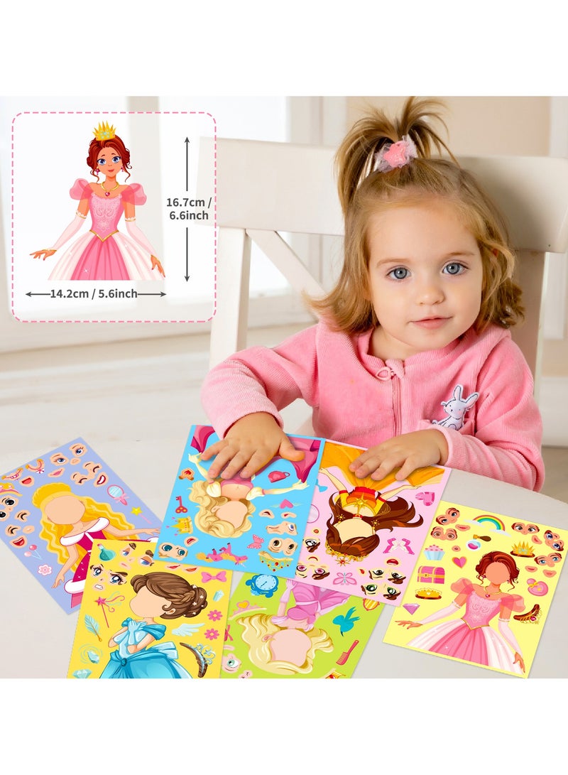 6pcs Cartoon Princess Face Changing Toy Jigsaw Stickers for Helmet Bicycle Notebook Pencil Case Decal Making Face Stickers, Princess Theme Sticker Book Kids Crafts, DIY Party Supplies Gifts Make Your Own Stickers, Mix and Match Different Design Characters as Birthday Gift Rewards  - Image 2