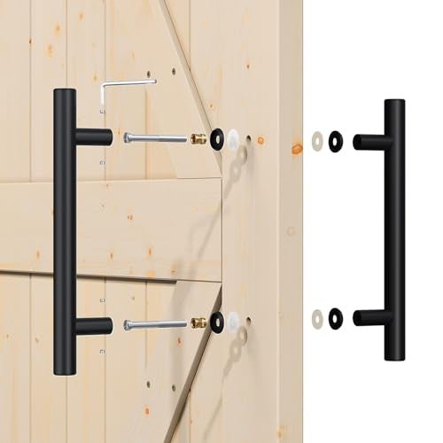 SMARTSTANDARD 12'' Push Pull Sliding Barn Door Handle, Double-Sided Barn Door Handle Black Set, 1 Pack - Image 2