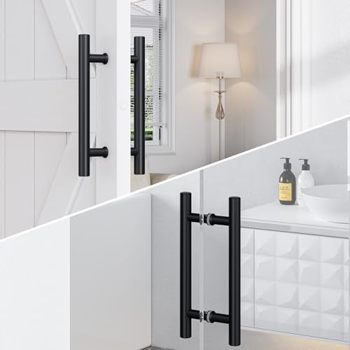 SMARTSTANDARD 12'' Push Pull Sliding Barn Door Handle, Double-Sided Barn Door Handle Black Set, 1 Pack - Image 3