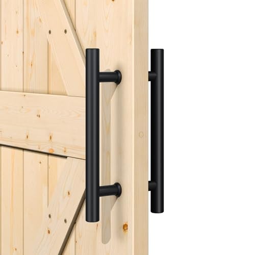 SMARTSTANDARD 12'' Push Pull Sliding Barn Door Handle, Double-Sided Barn Door Handle Black Set, 1 Pack - Image 1