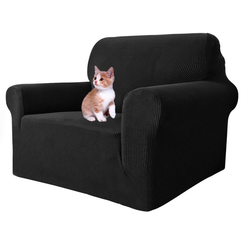 MAXIJIN Stretch Chair Cover Chair Slipcovers with Arms 1Piece Couch Sofa Chair Covers for Living Room Non Slip Armchair Cover 3146 Furniture Protector Dogs Pet Friendly Chair Black