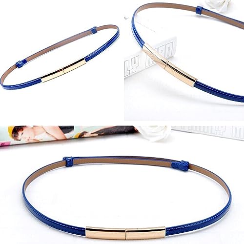 CaserBay Women's Belt Dress Fashion Patent Leather Belts Adjustable 22"- 36" Skinny Slim Belt Genuine Leather Gold Color Buckle Waistband, 2-Pack, Black & Dark-Blue - Image 2