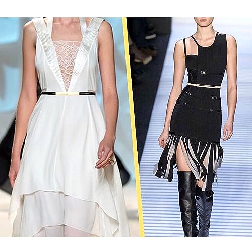 CaserBay Women's Belt Dress Fashion Patent Leather Belts Adjustable 22"- 36" Skinny Slim Belt Genuine Leather Gold Color Buckle Waistband, 2-Pack, Black & Dark-Blue - Image 5
