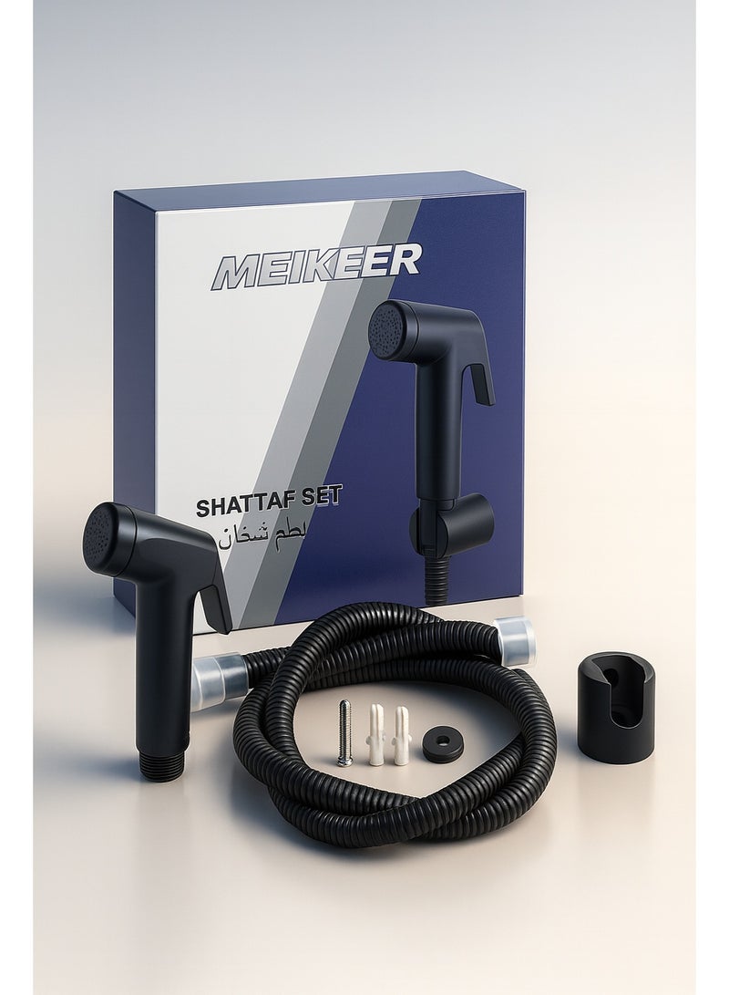 MEIKEER Premium Black Shattaf Set – Handheld Bidet Sprayer with Hose & Installation Accessories - Image 4