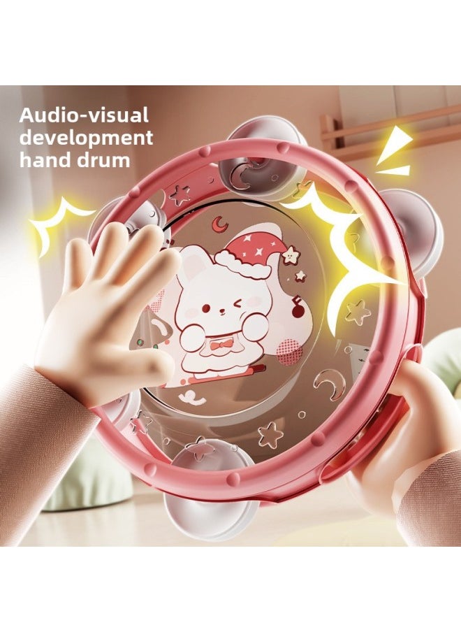 null - Puzzle Early Education Percussion Instrument Tambourine Enlightenment Infants Can Bite Hand Rattle Children's Tooth Gel Toys Hand Drum-Color:Pink Rabbit [laker] Opp Bag - Image 1