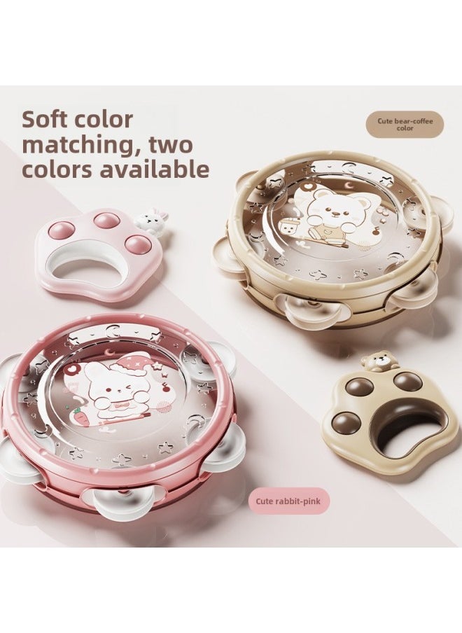 null - Puzzle Early Education Percussion Instrument Tambourine Enlightenment Infants Can Bite Hand Rattle Children's Tooth Gel Toys Hand Drum-Color:Pink Rabbit [laker] Opp Bag - Image 1