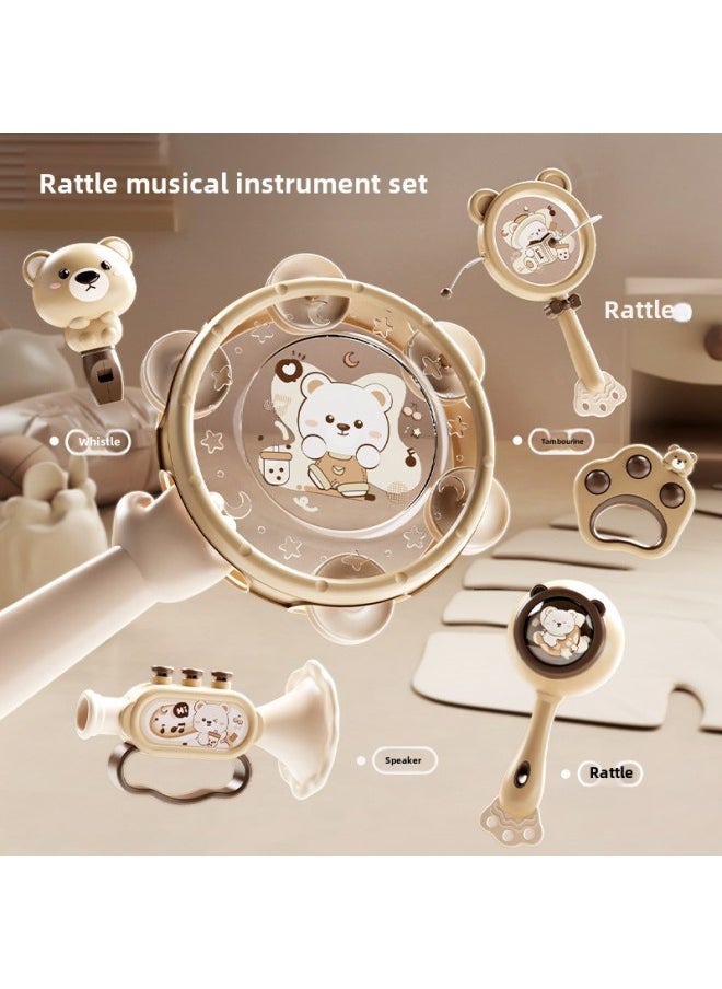 null - Puzzle Early Education Percussion Instrument Tambourine Enlightenment Infants Can Bite Hand Rattle Children's Tooth Gel Toys Hand Drum-Color:Pink Rabbit [laker] Opp Bag - Image 1