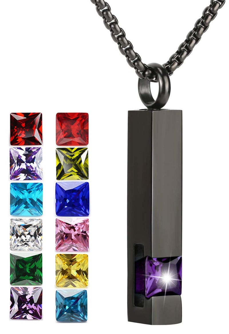 Youfeng Urn Necklaces For Ashes Birthstone Cube Urns For Human Ashes Memorial Cremation Urn Locket Keepsake Ashes Jewelry (February) - Image 1