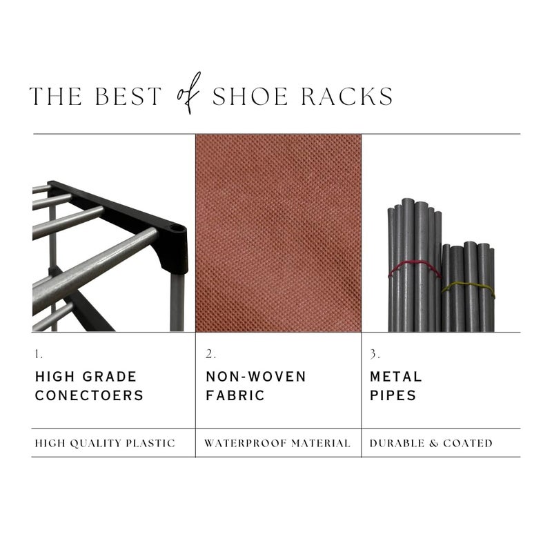 PHILOSHOP PHILOSHOP 4 Tier Shoe Rack with Dustproof Cover Shoe Shelf Storage OrganizerBrown Metal - Image 3