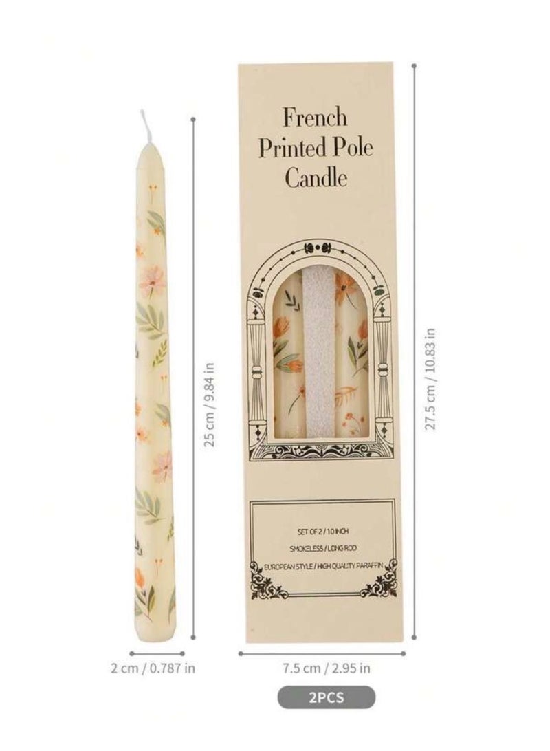 Sweet Cathy Taper Candle Floral Printed  Unscented and Smokeles Long Burning Candles 2pcs 25cm Ideal for Dinner Home Decor Gifts Parties Weddings - Image 1