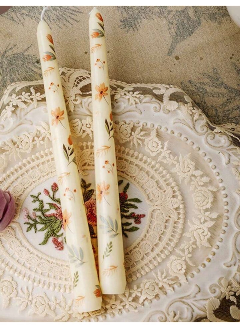Sweet Cathy Taper Candle Floral Printed  Unscented and Smokeles Long Burning Candles 2pcs 25cm Ideal for Dinner Home Decor Gifts Parties Weddings - Image 2