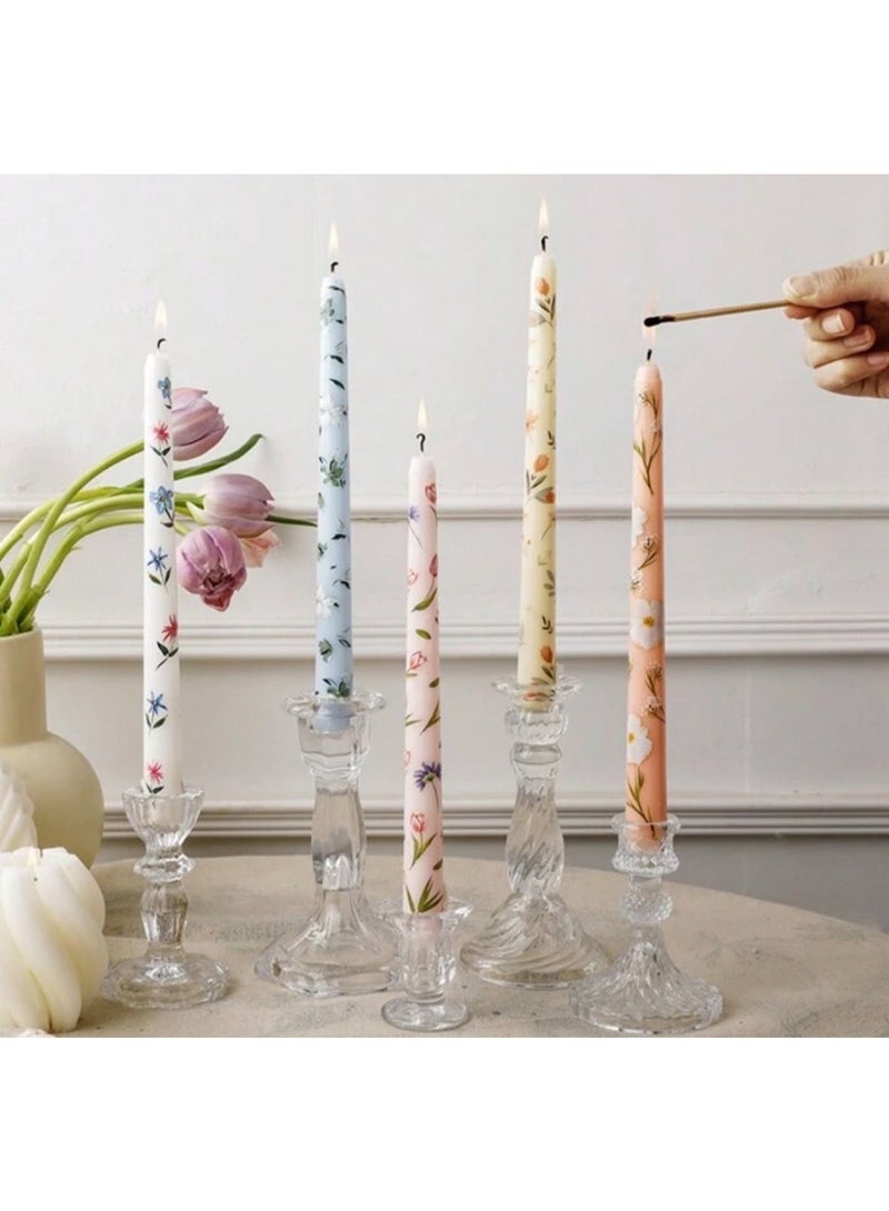 Sweet Cathy Taper Candle Floral Printed  Unscented and Smokeles Long Burning Candles 2pcs 25cm Ideal for Dinner Home Decor Gifts Parties Weddings - Image 4