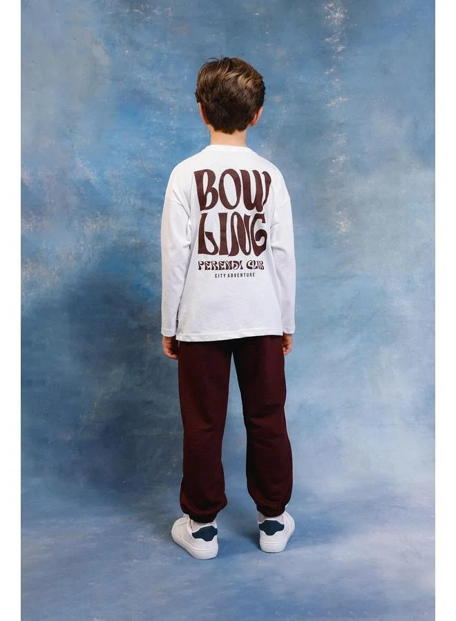 Perendi Boy's Bowling Print Long Sleeve T-Shirt & Jogger Set.