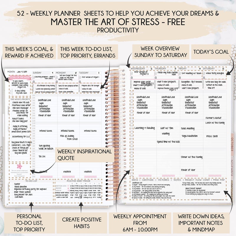 Freedom Mastery Manifestation Journal â€“ Hourly, Weekly & Monthly Planner | 12-Month to Increase Productivity, Life Organizer & Goal Planner | Spiral Journal, Habit Tracker, Foldable Vision Board, Gift Box & Stickers - Image 3