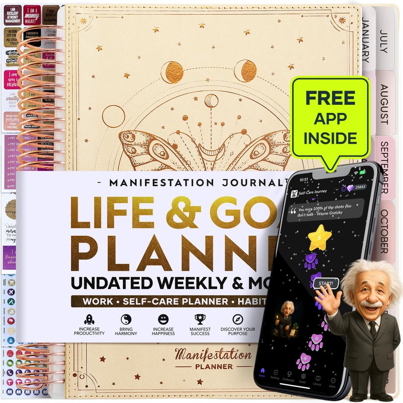 Freedom Mastery Manifestation Journal â€“ Hourly, Weekly & Monthly Planner | 12-Month to Increase Productivity, Life Organizer & Goal Planner | Spiral Journal, Habit Tracker, Foldable Vision Board, Gift Box & Stickers - Image 1