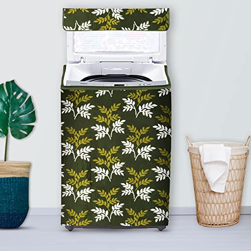 E-Retailer Washing Machine Cover for Top Load 5kg to 7.5kg | Light Weight Dustproof Cover with Zip Enclosure | Leaf Fully Automatic Washer Protector for Indoor Outdoor Use | Size 23x23x35 Inch - Image 1