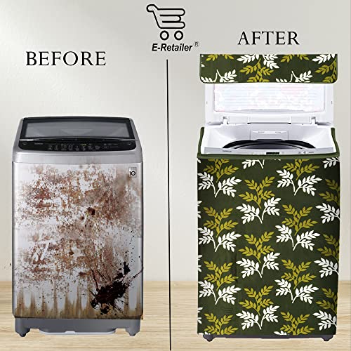 E-Retailer Washing Machine Cover for Top Load 5kg to 7.5kg | Light Weight Dustproof Cover with Zip Enclosure | Leaf Fully Automatic Washer Protector for Indoor Outdoor Use | Size 23x23x35 Inch - Image 4