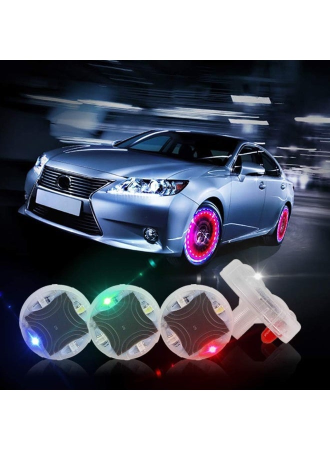 Car Tire Wheel Lights, 4Pcs Air Valve, Solar Valve Cap with Motion Sensors Colorful Flashing LED Light Gas Nozzle for Bicycle Motorcycles - Image 1