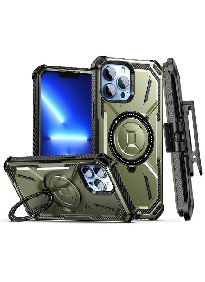 Generic Case Cover For iPhone 13 Pro Armor Series Holder Phone Case with Back Clip Army Green 