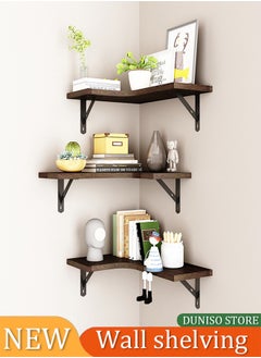 DUNISO 3 Pieces of Wall mounted floating shelves,wooden storage racks, corner hanging display racks，with metal brackets, suitable for bedrooms, living rooms, bathrooms, kitchens, and offices  - Image 1