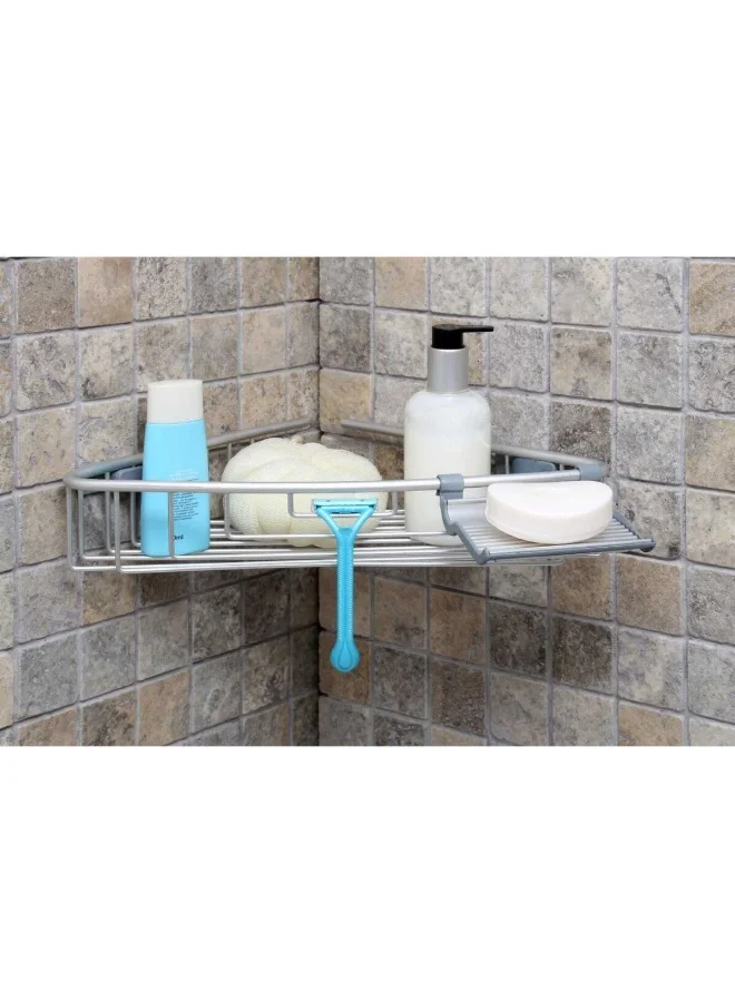 Primanova Paloma Wall Mounted Aluminium Corner Shower Caddy Silver 25 x 6.5 x 25 cm