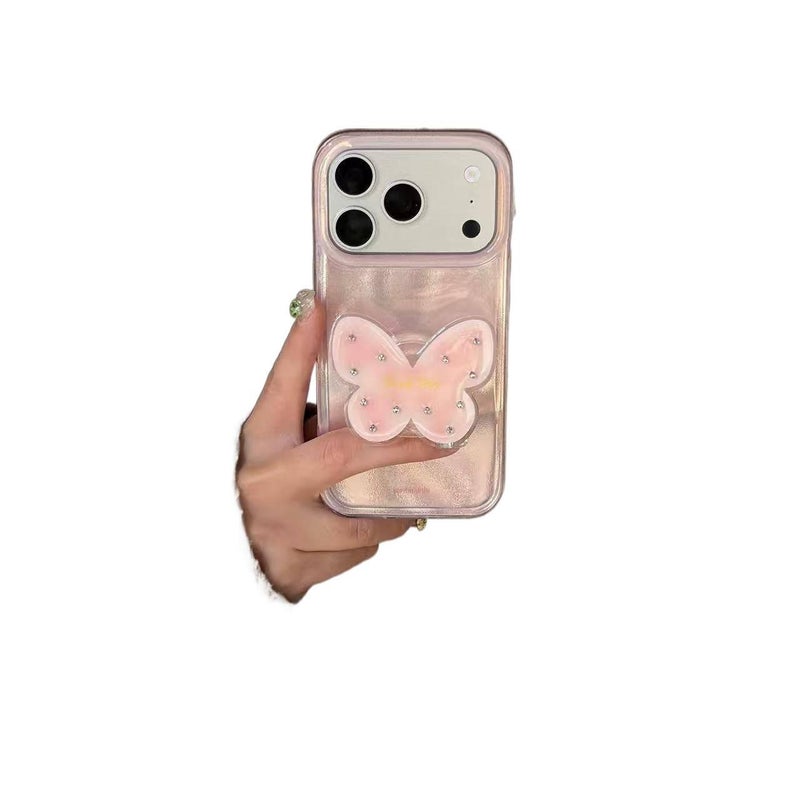 MS غطاء واقي بسيليكون لـ iPhone 16 / 16 Plus / 16 Pro / 16 Pro Max مع حماية من السقوط وحامل قابل للطي مع مقاوم للصدمات مع قبضة مضادة للانزلاق باللون Feather Gauze مضاد للانزلاق بوظيف. - Image 1