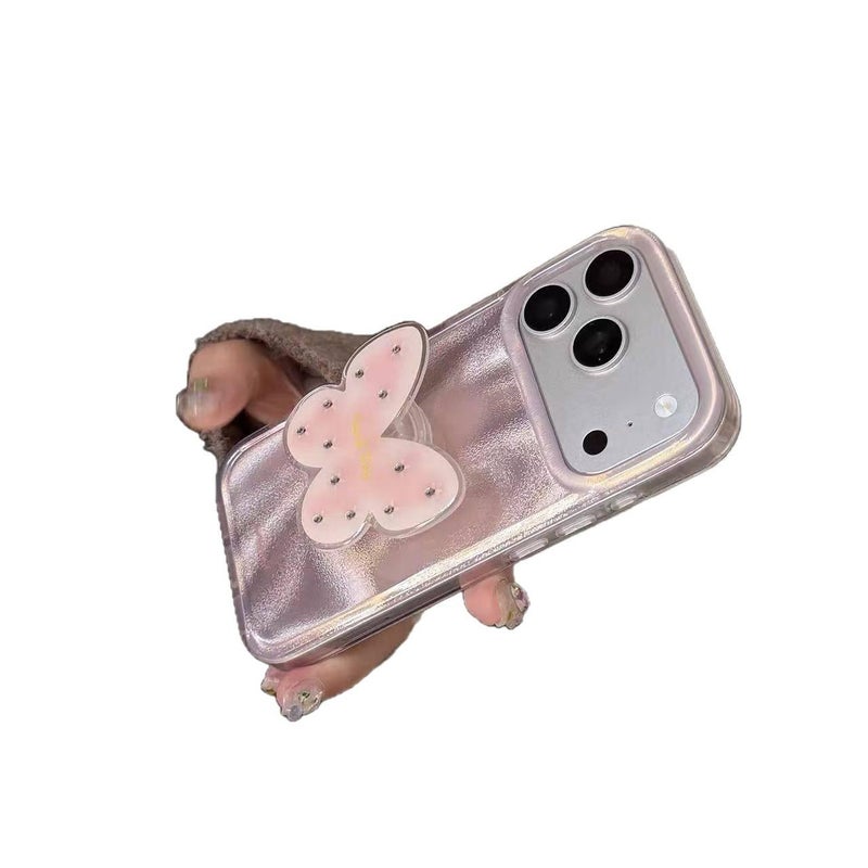 MS غطاء واقي بسيليكون لـ iPhone 16 / 16 Plus / 16 Pro / 16 Pro Max مع حماية من السقوط وحامل قابل للطي مع مقاوم للصدمات مع قبضة مضادة للانزلاق باللون Feather Gauze مضاد للانزلاق بوظيف. - Image 5