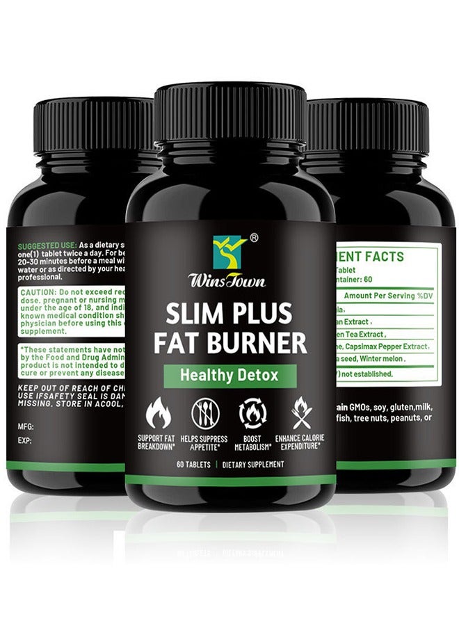 وينز تاون Slim Plus Natural Fat Burner Slimming Tablets - 60 أقراص / مربع ، تأثيرات مزدوجة لحرق الدهون وإزالة السموم ، محفز الأيض ، قمع الشهية لفقدان الوزن - Image 2