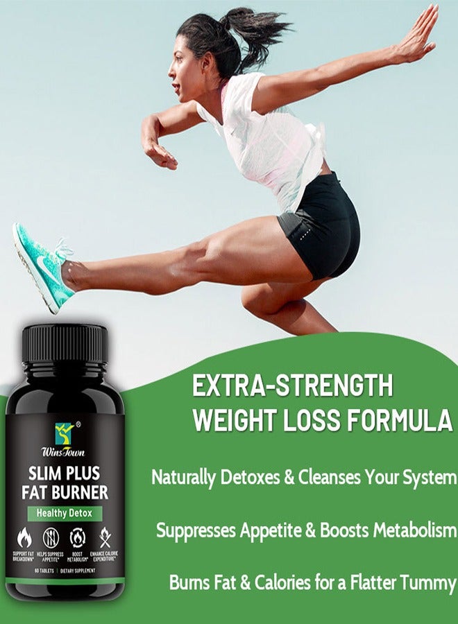 وينز تاون Slim Plus Natural Fat Burner Slimming Tablets - 60 أقراص / مربع ، تأثيرات مزدوجة لحرق الدهون وإزالة السموم ، محفز الأيض ، قمع الشهية لفقدان الوزن - Image 4