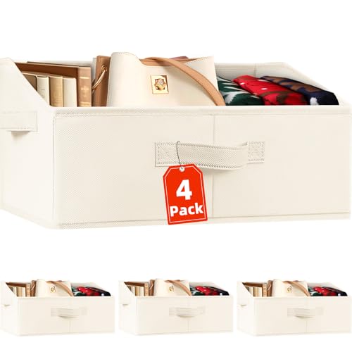 Criusia Closet Organizers Bins 4 Pack Large Closet Shelf Organizer with Handles Fabric Trapezoid Home Organization and Storage Baskets for Organizing Clothes Toy Blanket Towel Purse Hats - Image 1