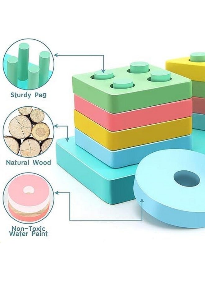 Darkness - DARKNESS Wooden Shapes Geometric Board Blocks Sorting and Stacking, Montessori Education Colour Recognition Toys for Kids - 4 Columns with 16 Pieces (Multicolour) - Image 1