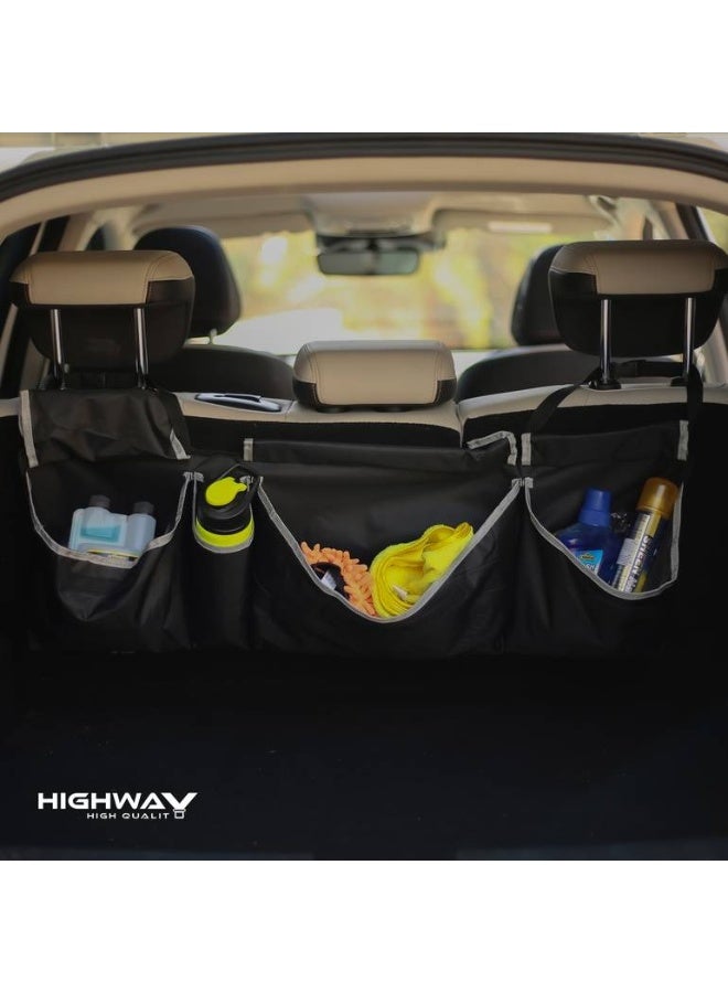 HIGHWAY Backseat Car Trunk Organizer - Hanging Multi-Pocket Car Storage Bag & Seat Back Organizer - Black - Image 1