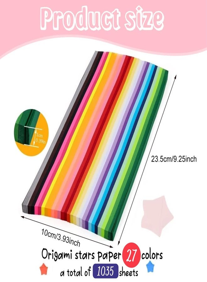 FINEMOE 1035 Sheets Star Origami Paper Strips, 27 Assorted Colors, Double Sided Lucky Star Folding Paper for DIY Crafts, School Projects, Decoration, Teaching Supplies & Jar Gifts (Solid) - Image 2
