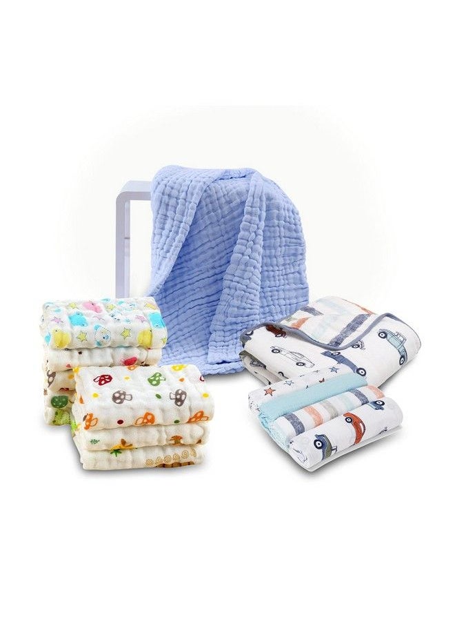 MOM'S HOME Organic Muslin New Born Baby Gift Setblue White11 Items  - Image 2
