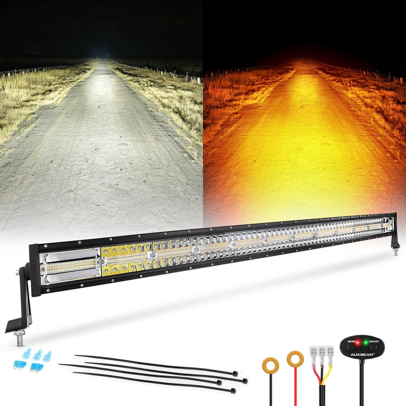 أوكسبيم شريط إضاءة LED منحني 50 بوصة 288 واط مع 6 أوضاع أضواء تحذيرية متعددة الوظائف للطرق الوعرة للسيارات والشاحنات والجيبات والقوارب 4x4