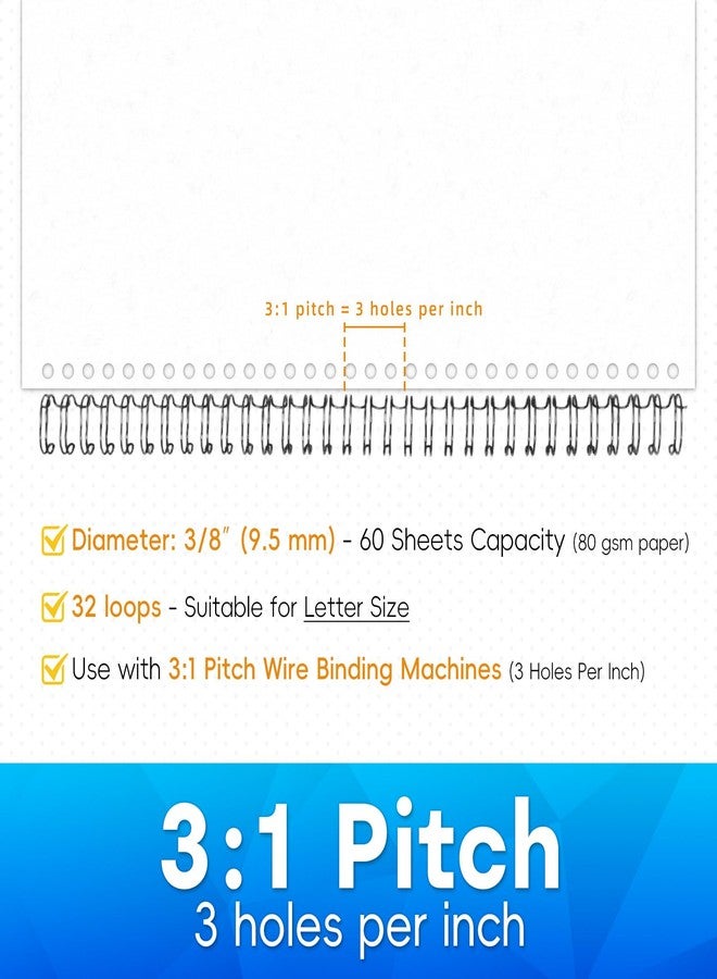 Rayson Double Loop Binding Wires 3/8 Inch - 3 to 1 Pitch Wire Binding Capacity 60 Sheets, 11 inch Length, 32-Loop Black Wire Ring Pack of 100 to Bind Reports and Projects - Image 2
