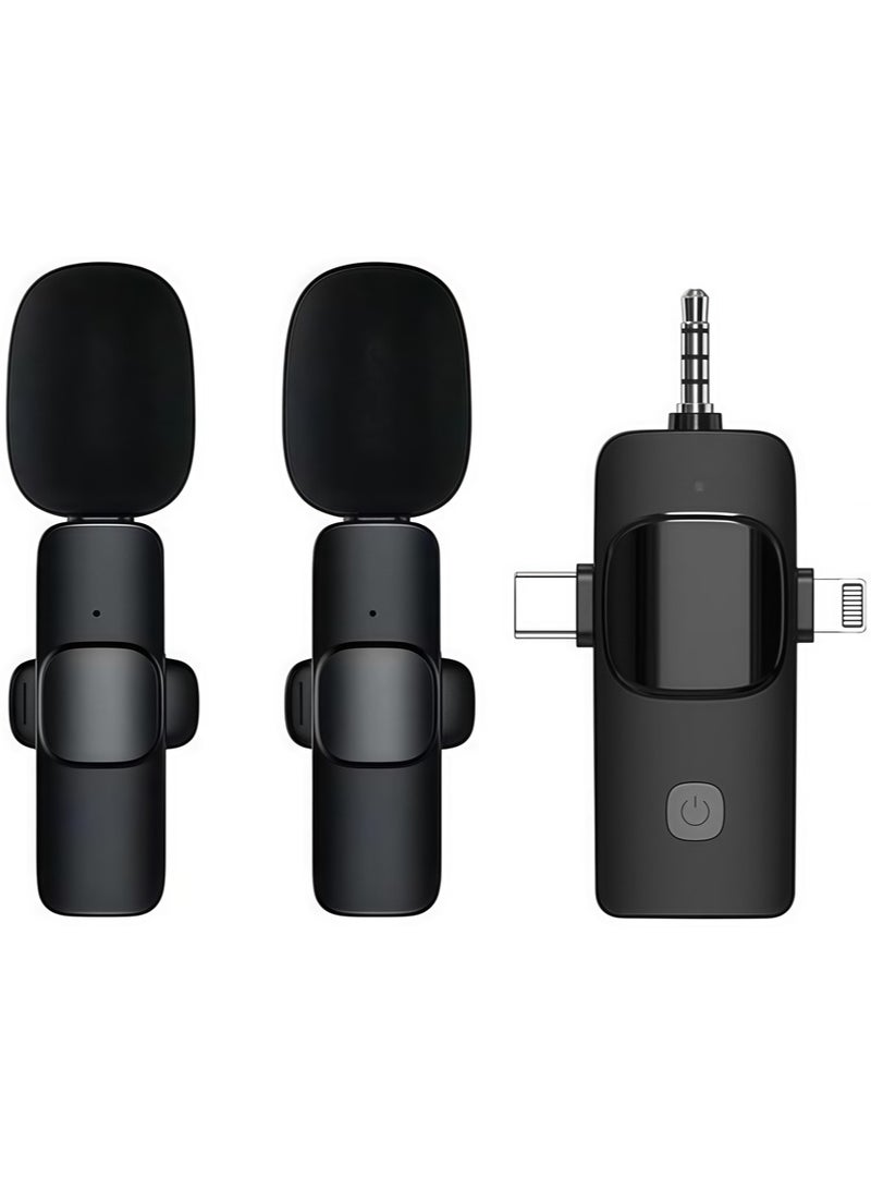3-in-1 Wireless Lavalier Microphone - Plug and play wireless microphone with 2 mics, compatible with a wide range of devices for Video Recording - Interviews - Vlogs - Auto Sync and Noise Cancellation - 2.4 GHZ - Image 2