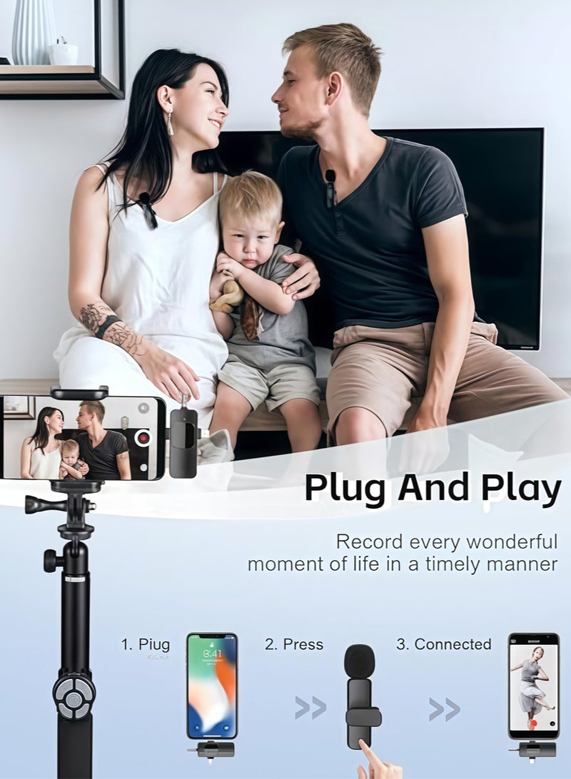 3-in-1 Wireless Lavalier Microphone - Plug and play wireless microphone with 2 mics, compatible with a wide range of devices for Video Recording - Interviews - Vlogs - Auto Sync and Noise Cancellation - 2.4 GHZ - Image 3
