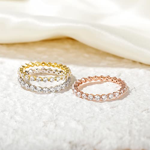 EAMTI 2mm 925 Sterling Silver Wedding Band Round Cubic Zirconia Full Eternity Stackable Engagement Ring for Women Size 7 - Image 4