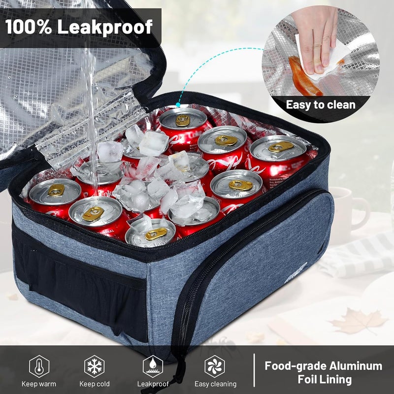 MIER Dual Compartment Lunch Bag Tote with Shoulder Strap for Men and Women Insulated Leakproof Cooler Bag, Bluesteel - Image 5