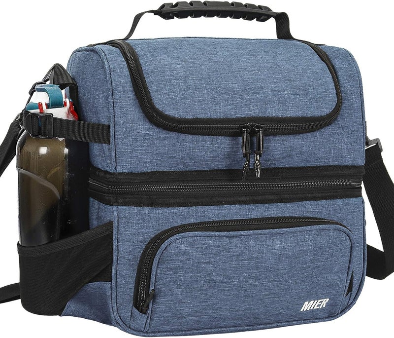 MIER Dual Compartment Lunch Bag Tote with Shoulder Strap for Men and Women Insulated Leakproof Cooler Bag, Bluesteel - Image 1